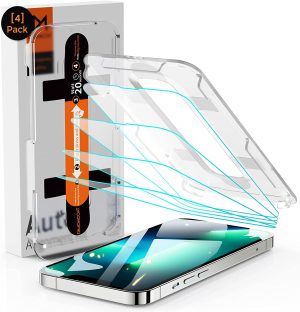 iPhone 13/13 Pro/14 Screen Protector Dimond Hard Tempered Glass Film[10X Military Shockproof], with Speaker Shield and Auto-Alignment Kit [Case Friendly][ Bubble Free]