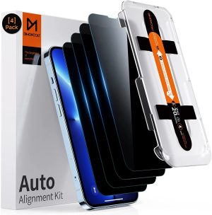 iPhone 13/13 Pro/14 Privacy Screen Protector Dimond Hard Tempered Glass Film[10X Military Shockproof], with Speaker Shield and Auto-Alignment Kit [Case Friendly][ Bubble Free]