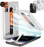 iPhone 14 Pro Screen Protector Dimond Hard Tempered Glass Film[10X Military Shockproof], with Speaker Shield and Auto-Alignment Kit [Case Friendly][ Bubble Free]