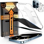 [2+2] Pack iPhone 12 Pro Max Privacy Screen Protector Dimond Hard Tempered Glass Film[10X Military Shockproof], with Auto-Alignment Kit [Case Friendly][ Bubble Free]