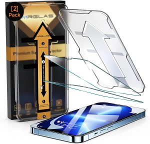 [2 Pack] iPhone 13 Pro Max/ 14 Plus Screen Protector Dimond Hard Tempered Glass Film[10X Military Shockproof], with Auto-Alignment Kit [Case Friendly][ Bubble Free]