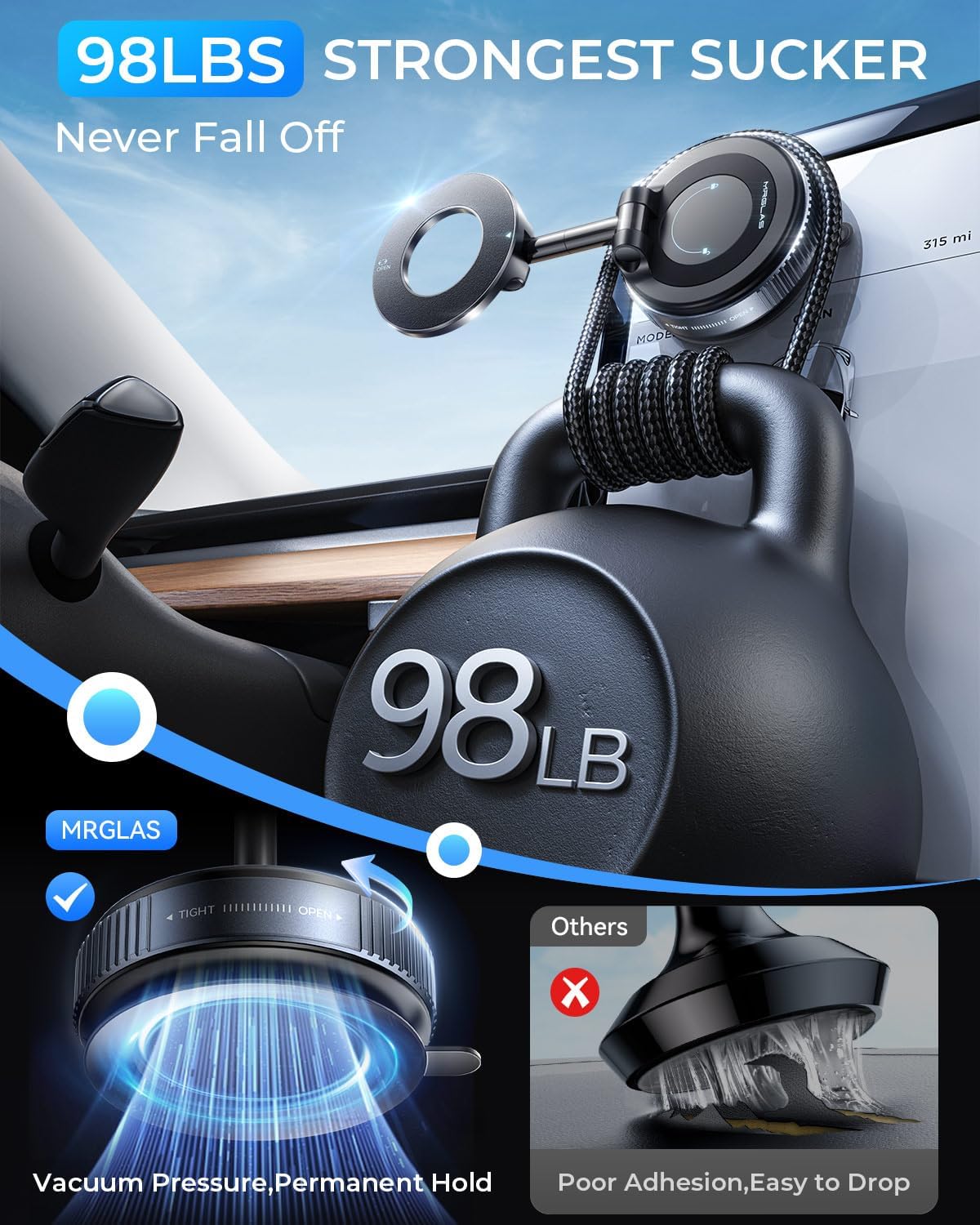 MRGLAS 2026 Upgraded for MagSafe Vacuum Car Phone Mount, Ultra Strong Magnetic Phone Holders for Your Car, 360° Adjustable Suction Cup Car Mount, for iPhone 12–17 Pro Max, Car & Truck Accessories - Image 4