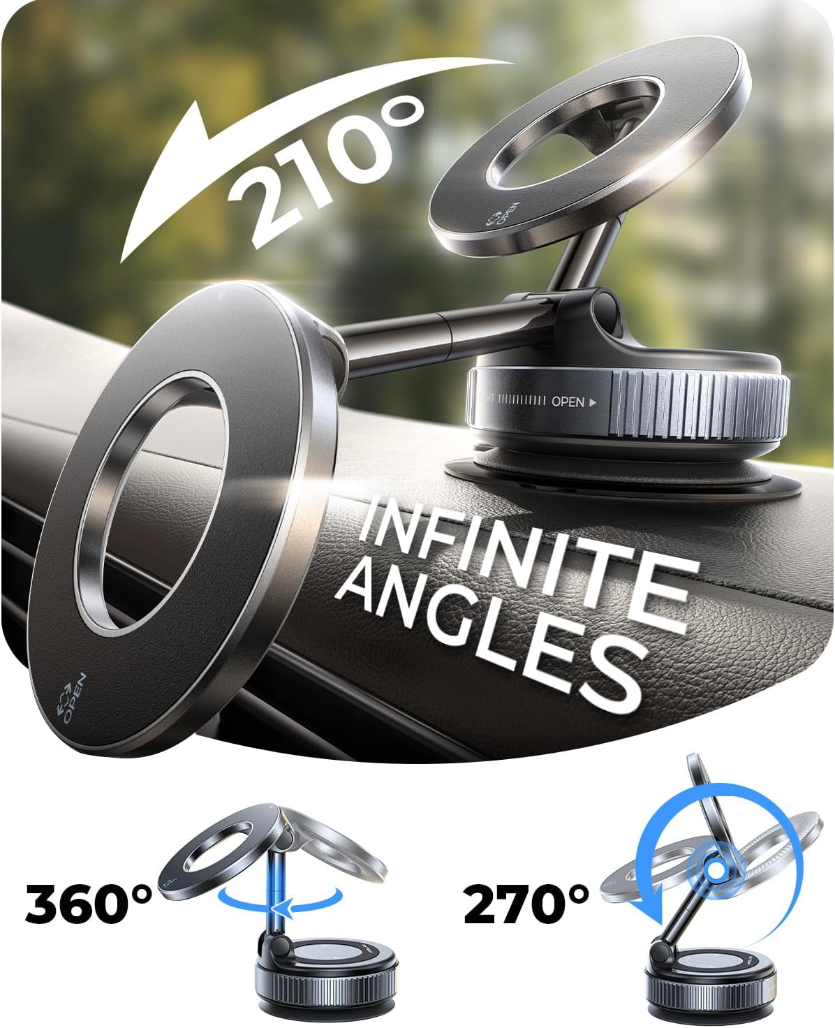 MRGLAS 2026 Upgraded for MagSafe Vacuum Car Phone Mount, Ultra Strong Magnetic Phone Holders for Your Car, 360° Adjustable Suction Cup Car Mount, for iPhone 12–17 Pro Max, Car & Truck Accessories - Image 5