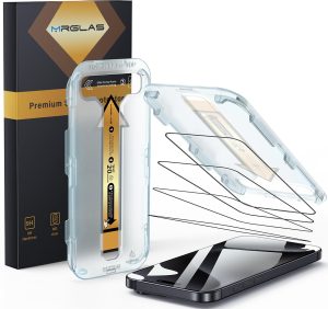MRGLAS 4-Pack TOP 9H+ Glass for iPhone 15 Pro Max Screen Protector [Auto Alignment Kit] [10X Military Protection] UNBREAK Tempered Glass for 15 ProMax 6.7 inch Longest Durable Case-Friendly